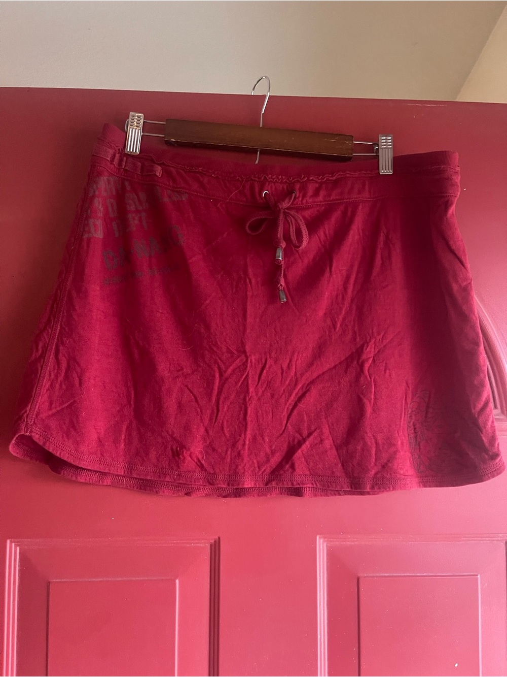DA-NANG 100% cotton short Red Drawstring Skirt. This is vintage and cross posted